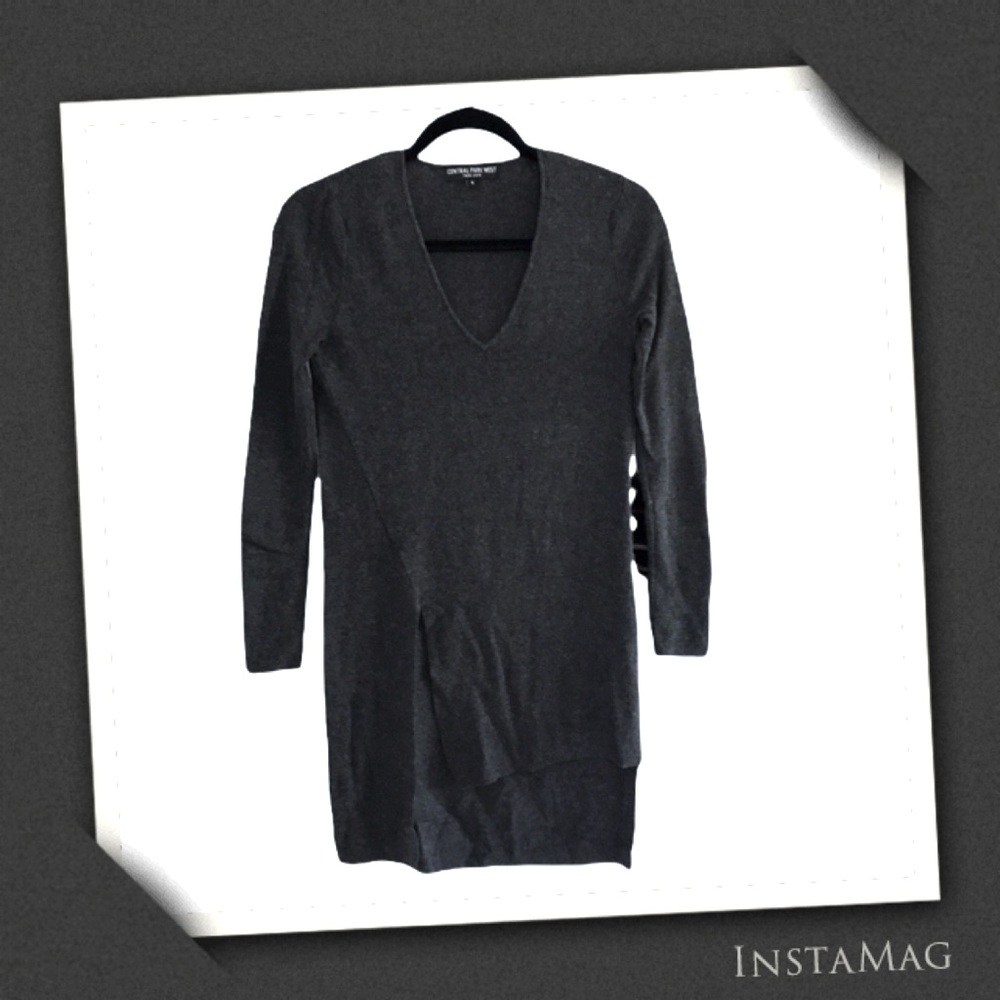 CENTRAL PARK WEST Dark Gray Split Hem Asymmetrical Hi-Lo Sweater
